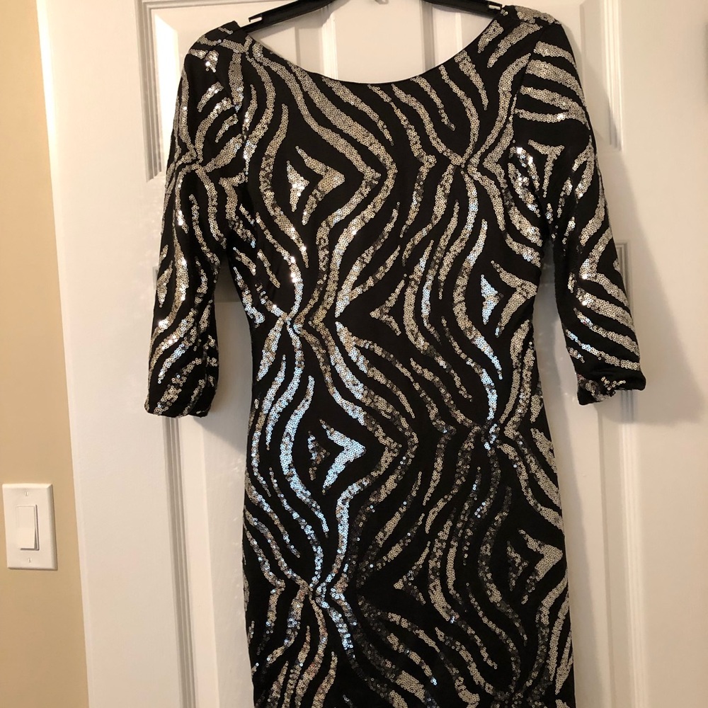 Women’s Black And Silver Sequin Dress